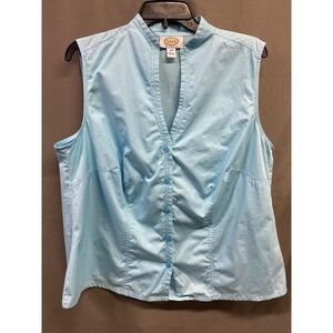 Talbots Woman Sleeveless V Neck Button Front Blouse Sky Blue Size 16W